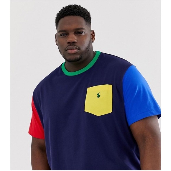 Polo Ralph Lauren  Blue Multi Colorblock Classic Fit Pocket T Shirt Size XXLT - Picture 1 of 9
